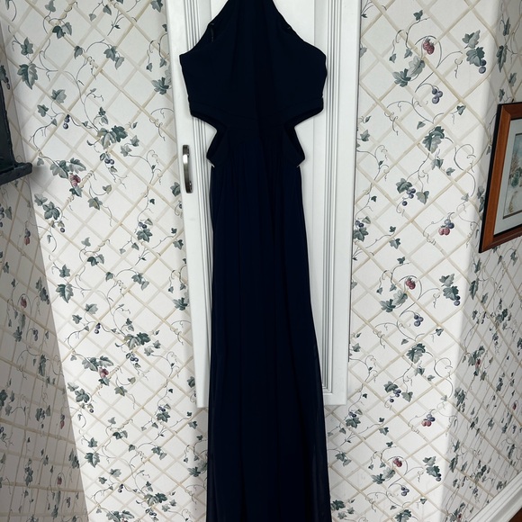 Women’s Size 3 Navy Blue Full Length Cut Out Prom Dress With Faux Pearls - Picture 6 of 15